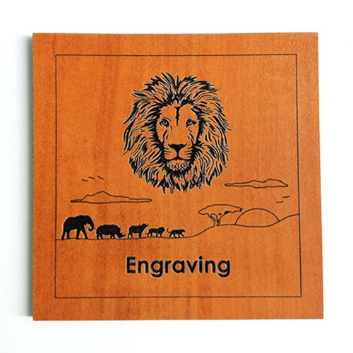 Wooden lion coaster featuring Big 5 wildlife scene – wholesale curio design