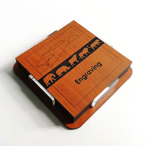 Engraved Big 5 wooden beverage coaster set with animal silhouettes – perfect for wholesale curios