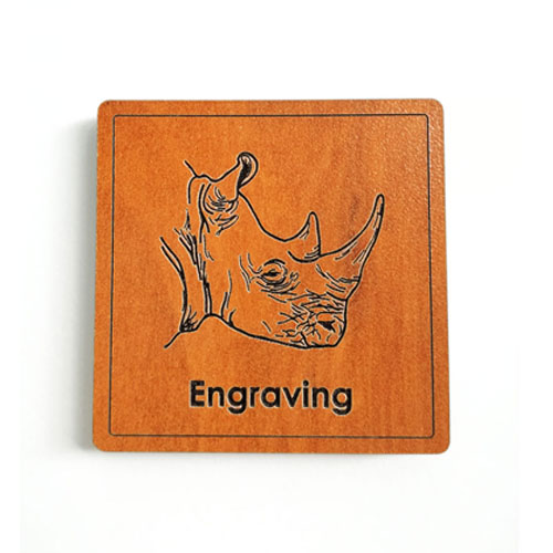 Custom fridge magnet with engraved rhino head – personalised rustic wildlife-themed fridge accessory