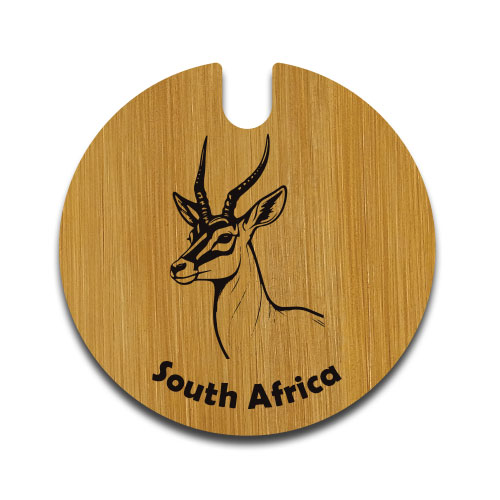 Wooden license disc holder with a springbok engraving and 'South Africa' – proudly South African design by Wildcrafts